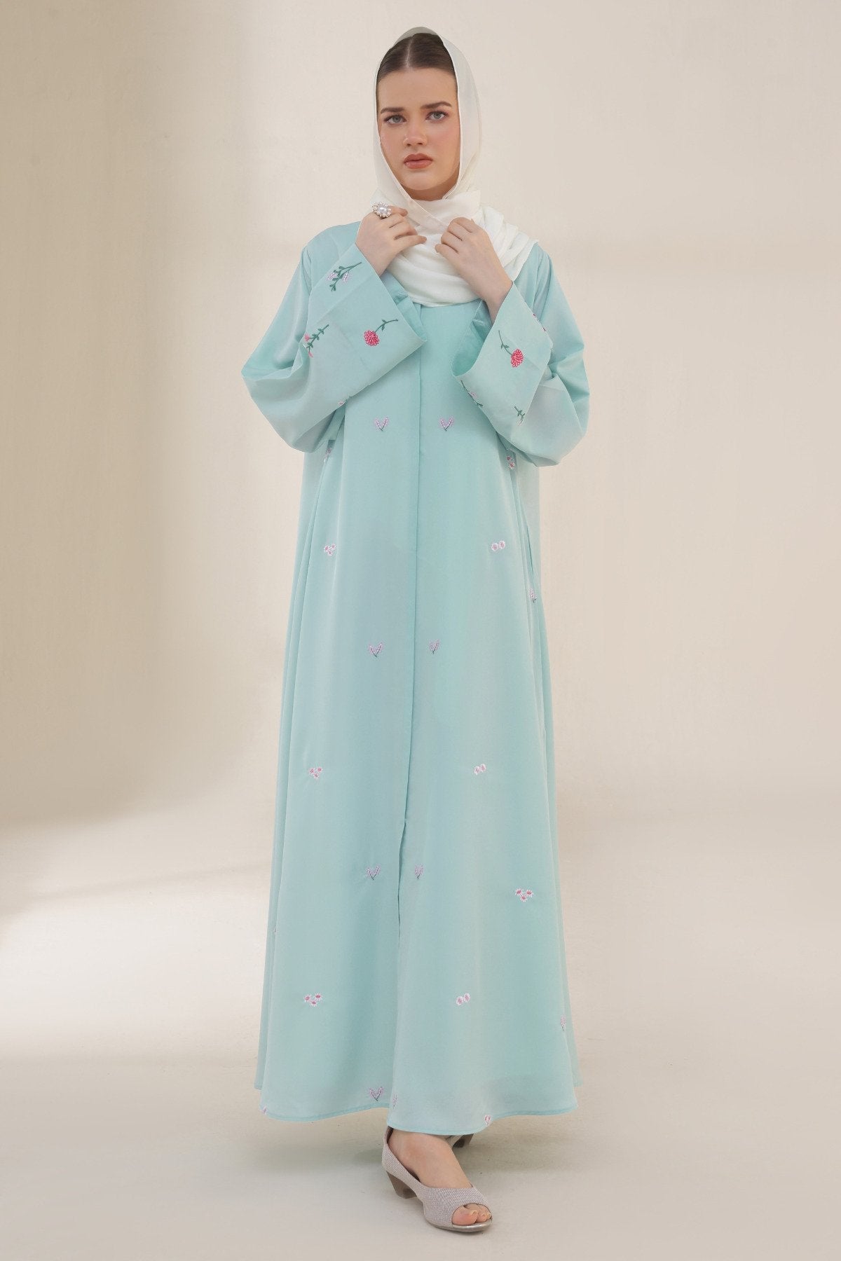Frost Blue Embroidered Abaya