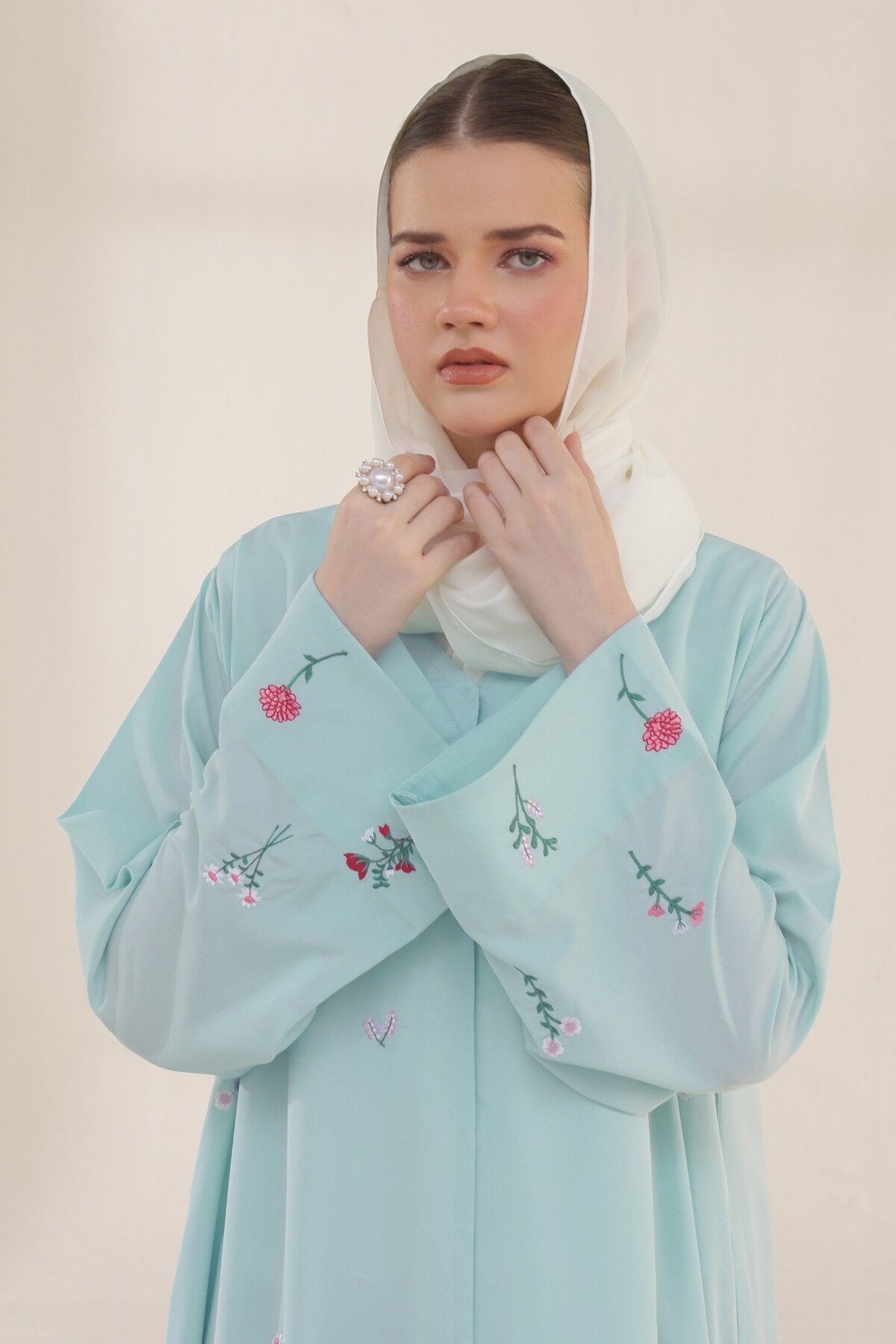 Frost Blue Embroidered Abaya