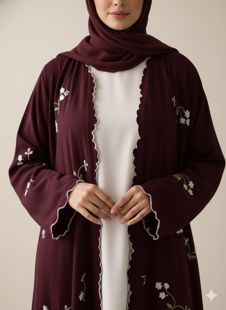 Burgundy Floral Abaya Set
