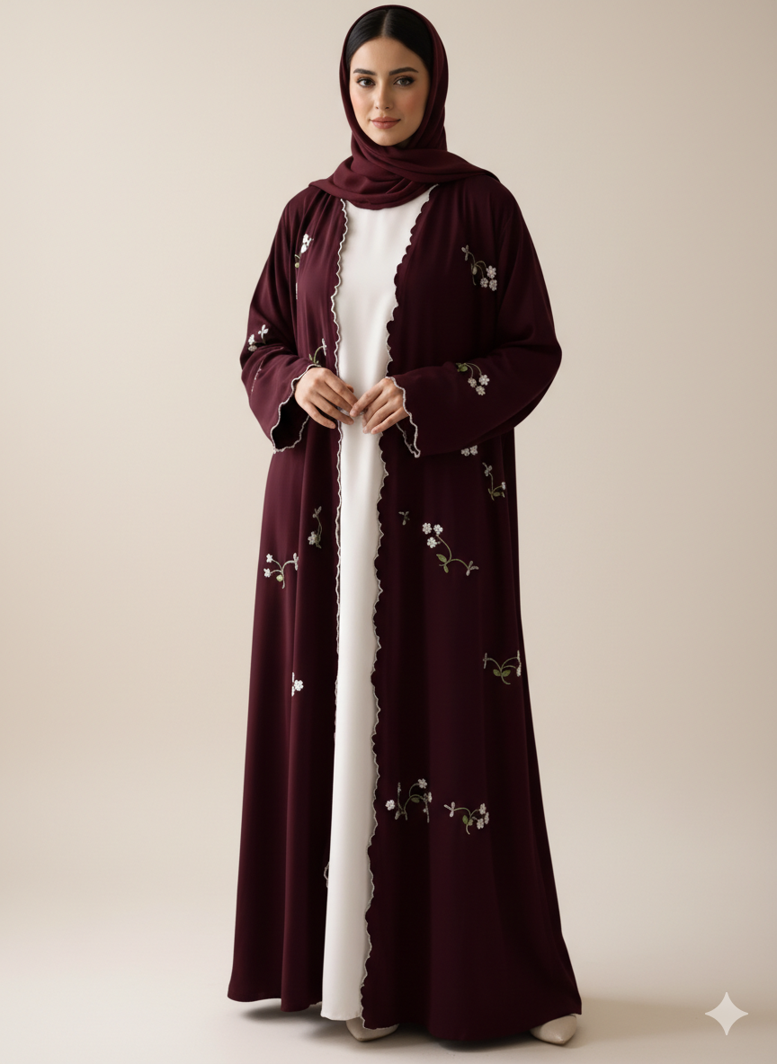 Burgundy Floral Abaya Set