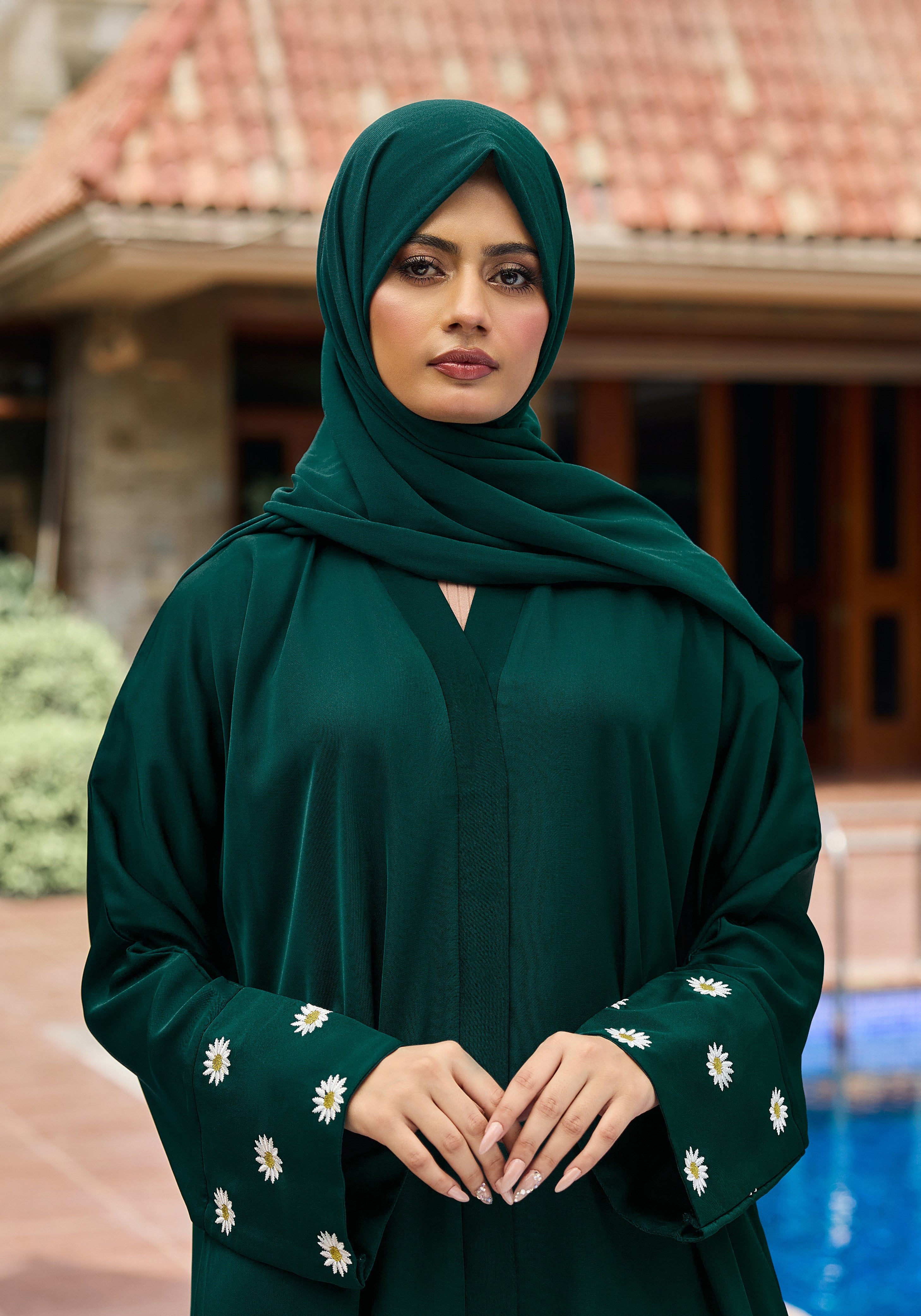 Green Floral Embroidery Abaya | Velora