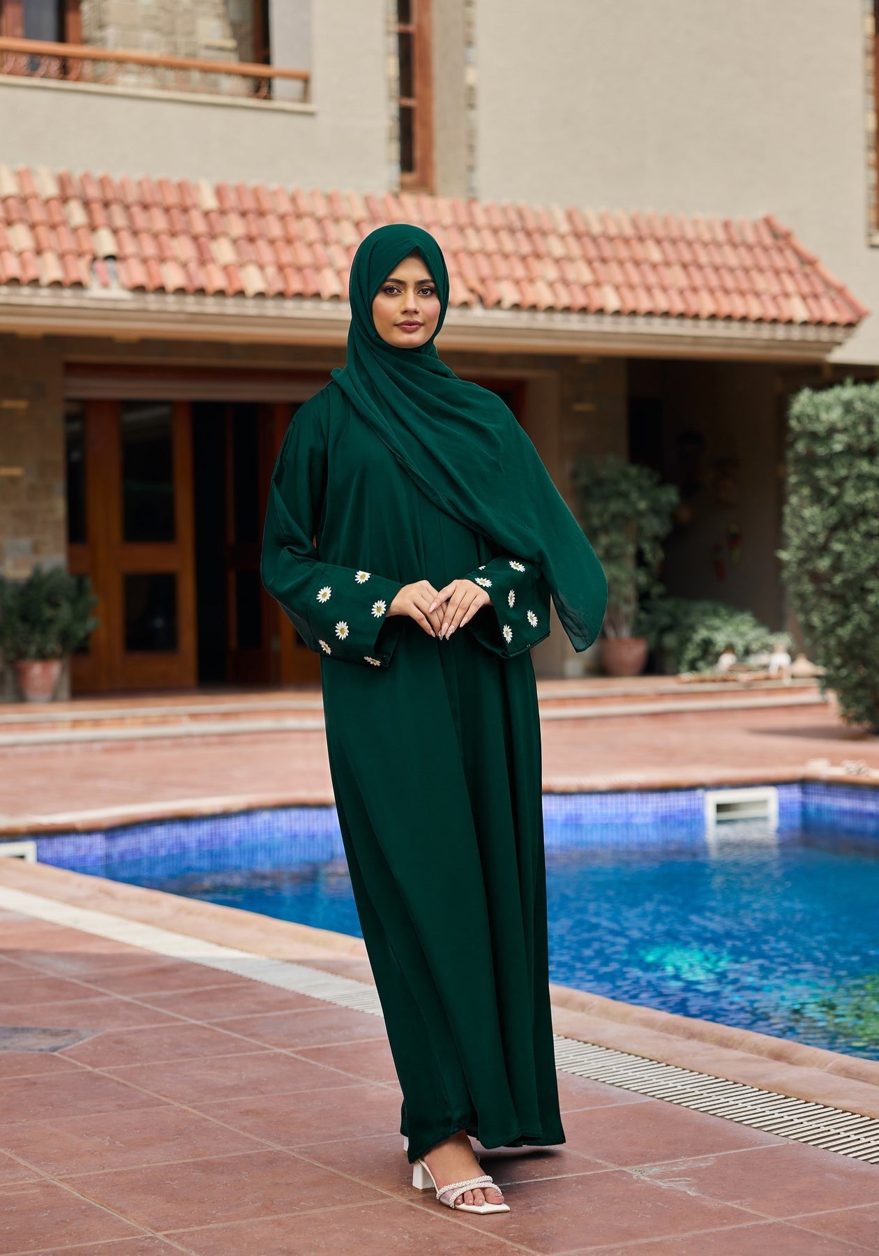 Green Floral Embroidery Abaya | Velora